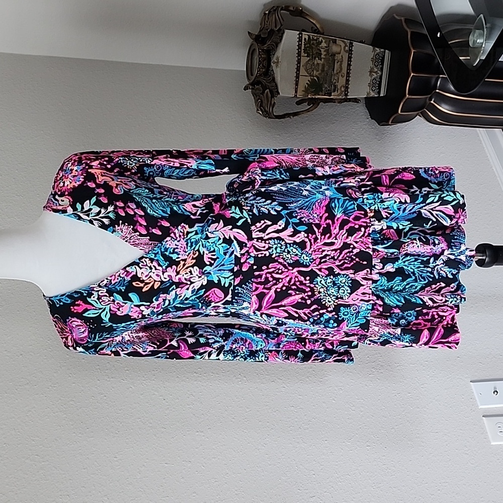 Lilly Pulitzer Misha Long Sleeve Wrap Romper Onyx Twilight Coral